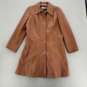 Vintage 70s Leather‎ W.B. Place & Co Car Swing Trench Coat Women Unisex 44